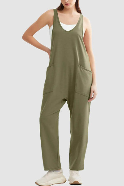 Lovelet Wide Strap Jumpsuit with Pockets - Ebony's Shopping