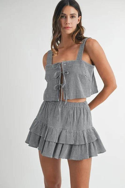 MABLE Gingham Plaid Crop Top and Mini Skirt Set - Ebony's Shopping