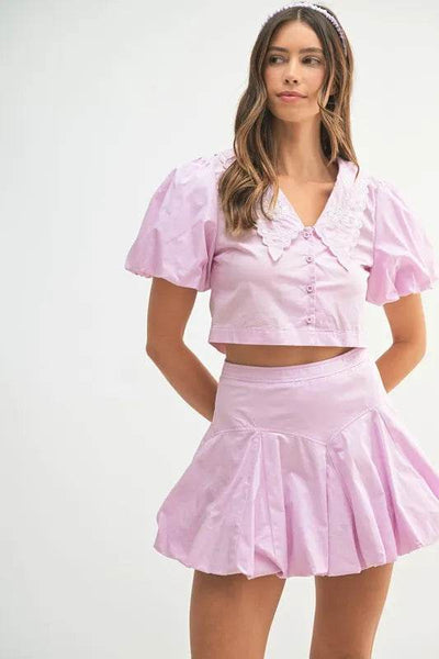 MABLE Puff Sleeve Button Down Top and Bubble Skirt Set - Ebony's Shopping