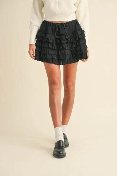 MABLE Ruffle Detailed Cotton Gauze Tiered Mini Skirt - Ebony's Shopping