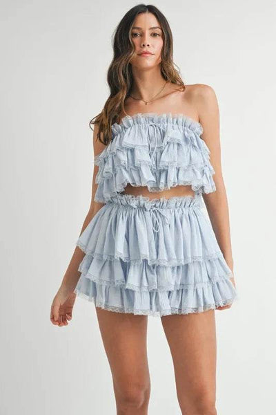 MABLE Ruffle Layered Crop Top and Mini Skirt Set - Ebony's Shopping