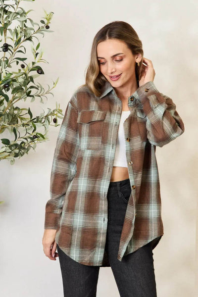 Mandy Plaid Dropped Shoulder Shirt - Ebony's Shopping