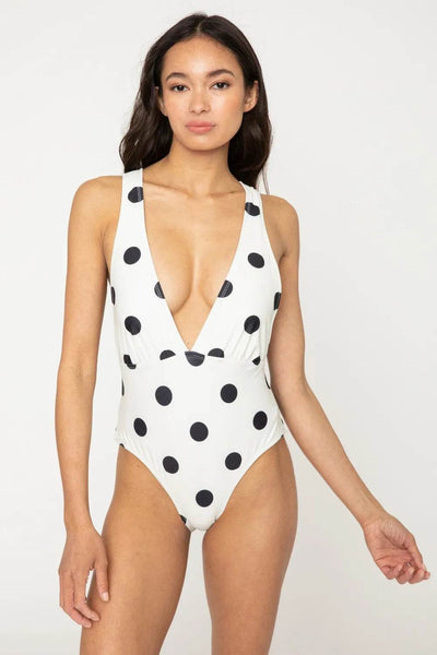 Marina West Swim Beachy Keen Polka Dot Tied Plunge One-Piece Swimsuit - Ebony's Shopping