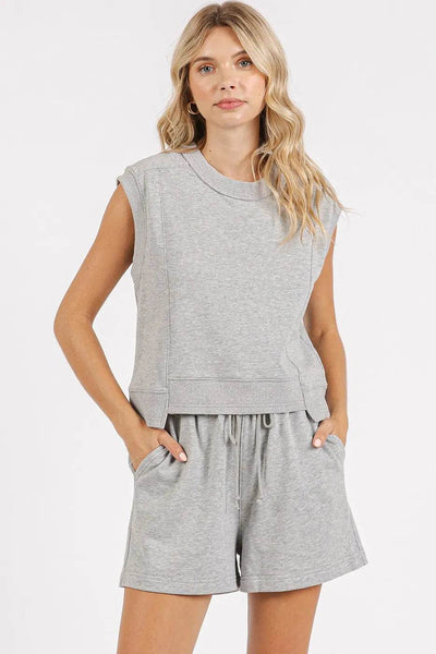 Mittoshop French Terry Crew Neck Top and Shorts Set - Ebony's Shopping