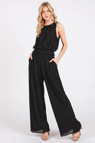 Mittoshop Textured Stretchy Crop Tank and Pants Set - Ebony's Shopping
