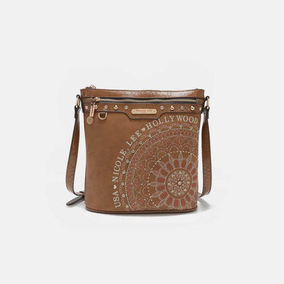 Nicole Lee USA Metallic Stitching Embroidery Inlaid Rhinestone Crossbody Bag - Ebony's Shopping