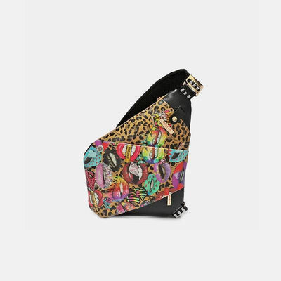 Nicole Lee USA Vegan Leather Leopard & Lip Pattern Crossbody Bag - Ebony's Shopping