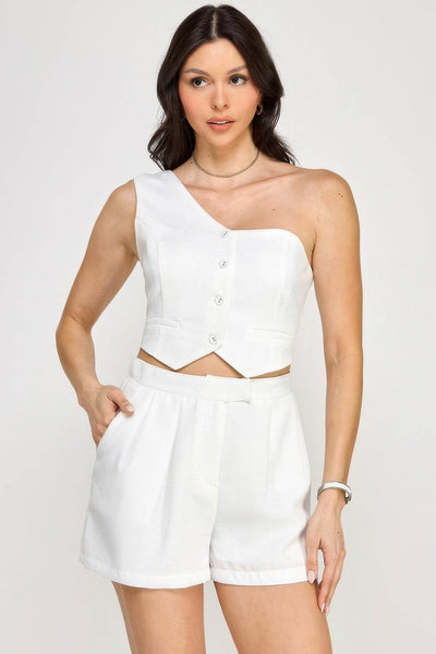 One Shoulder Vest And Shorts Set - Ebony's Shopping