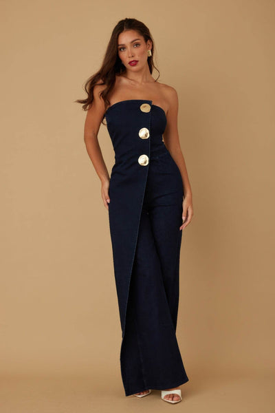 Open Flap Layer Strapless Jumpsuit - Ebony's Shopping