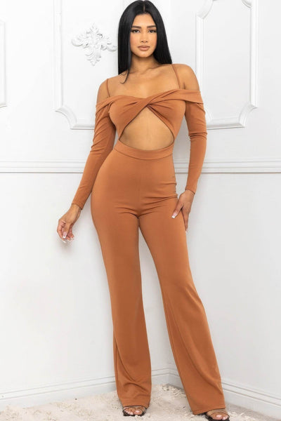 Open Shoulder Cutout Detail Jumpsuit - Ebony's Shopping