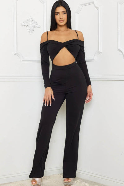 Open Shoulder Cutout Detail Jumpsuit - Ebony's Shopping