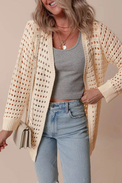 Openwork Open Front Cardigan - Ebony's Shopping