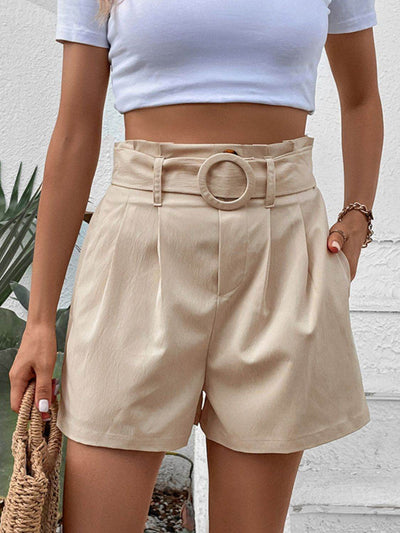 Perfee Belted Shorts with Pockets - Ebony's Shopping