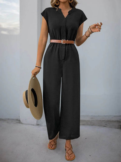 Perfee Notched Wide Leg Jumpsuit - Ebony's Shopping
