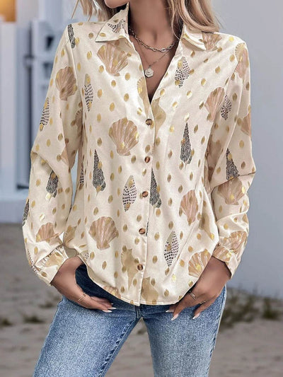Perfee Printed Collared Neck Long Sleeve Shirt - Ebony's Shopping