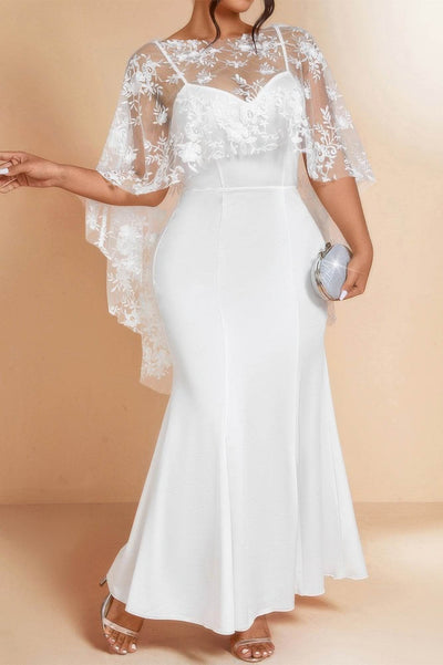 Plus Floral Contrast Lace Butterfly Sleeve Dress - Ebony's Shopping