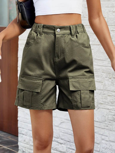Pocketed High Waist Denim Shorts - Ebony's Shopping