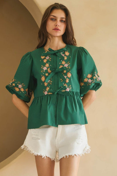 Poplin Front Ribbon Tie Blouse - Ebony's Shopping