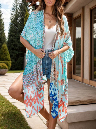 Printed Open Front Cover-Up - Ebony's Shopping