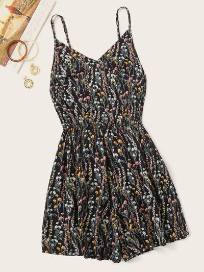 Printed V-Neck Spaghetti Strap Romper - Ebony's Shopping
