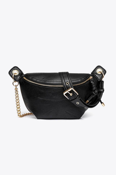 PU Leather Chain Strap Crossbody Bag - Ebony's Shopping