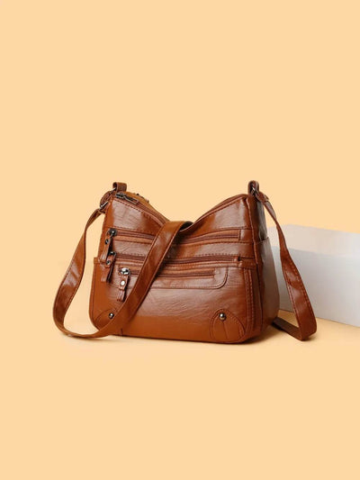 PU Leather Multi Pockets Shoulder Bag - Ebony's Shopping