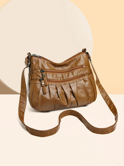 PU Leather Ruched Adjustable Strap Shoulder Bag - Ebony's Shopping