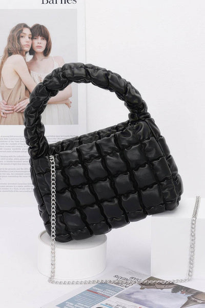 Quilted Faux Leather Padded Handle Bag - Ebony's Shopping