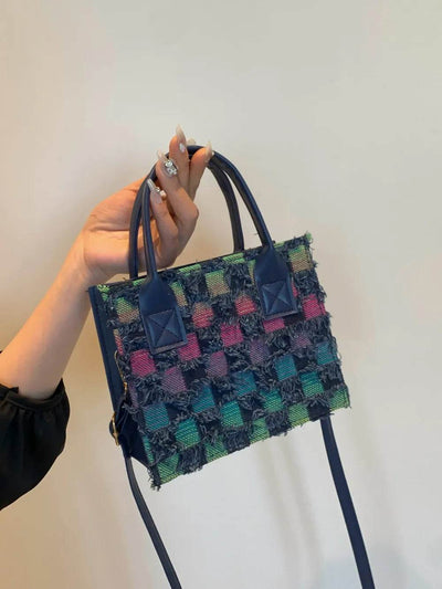 Raw Edge Plaid Shoulder Bag - Ebony's Shopping