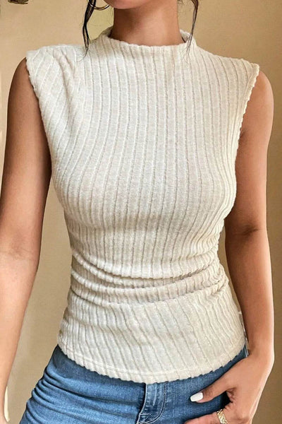 Ribbed Mock Neck Slim Tank - Ebony's Shopping