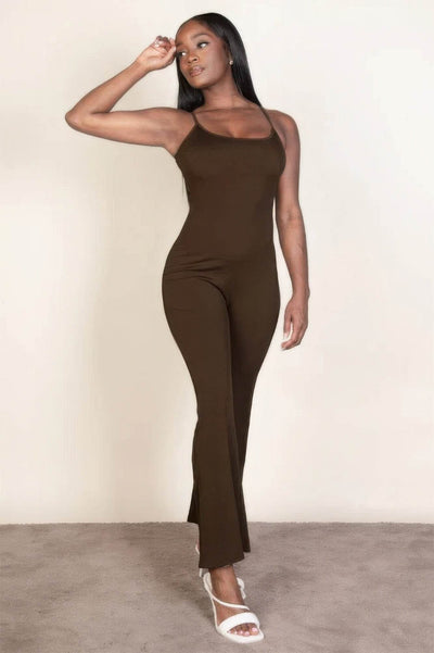 Ribbed sleeveless wide leg jumpsuit - Ebony's Shopping