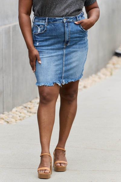 RISEN Amelia Full Size Denim Mini Skirt - Ebony's Shopping