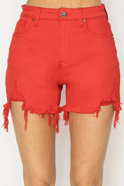 RISEN High Rise Distressed Denim Shorts - Ebony's Shopping