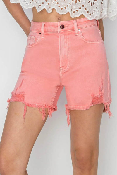 RISEN High Rise Distressed Denim Shorts - Ebony's Shopping