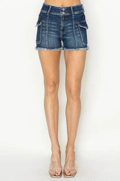 RISEN Raw Hem Denim Shorts with Pockets - Ebony's Shopping