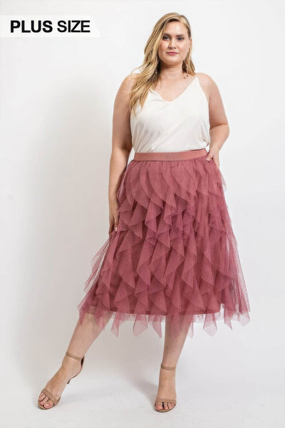 Ruffled Tulle Midi Skirt With Elastic Waist Band - Ebony's Shopping