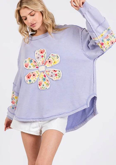 SAGE + FIG Daisy Patch Applique Long Sleeve Sweatshirt - Ebony's Shopping
