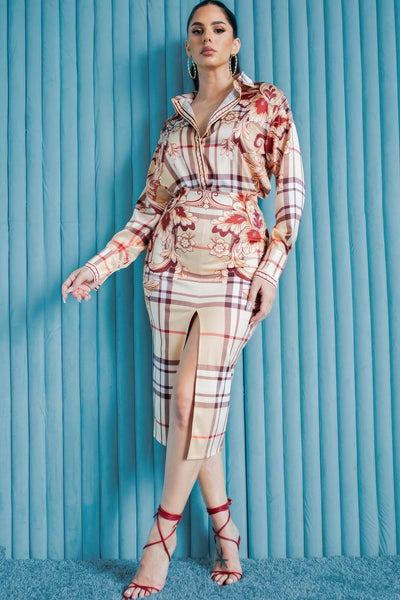 Satin Blouse With Skirt Set - Ebony's Shopping