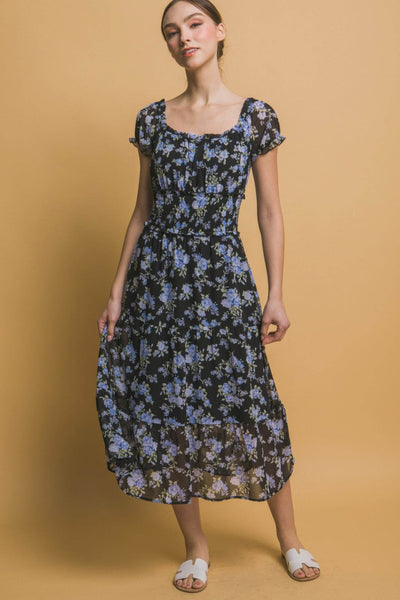 Short Sleeve Floral Maxi Dress - Ebony's Shopping