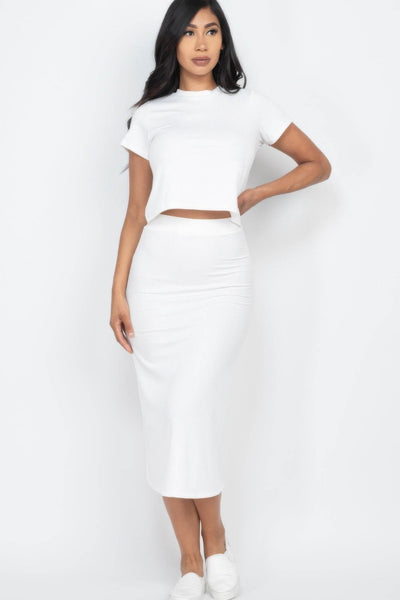 Short Sleeve Ribbed Top & Midi Skirt Se - Ebony's Shopping