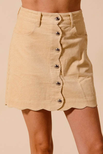 SO ME Scallop Buttoned Front Corduroy Mini Skirt - Ebony's Shopping
