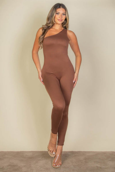 Solid Color One Shoulder Jumpsuit - Ebony's Shopping