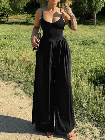 Spaghetti Strap Scoop Neck Jumpsuit - Ebony's Shopping