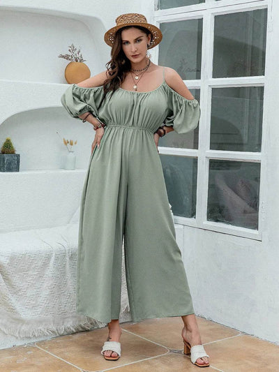 Spaghetti Strap Wide Leg Jumpsuit - Ebony's Shopping