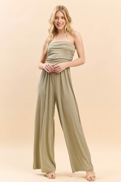 Strapless Ruched Tube Wide Leg Jumpsuit - Ebony's Shopping