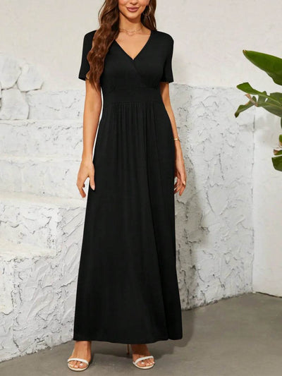 Surplice Short Sleeve Maxi Dress - Ebony's Shopping