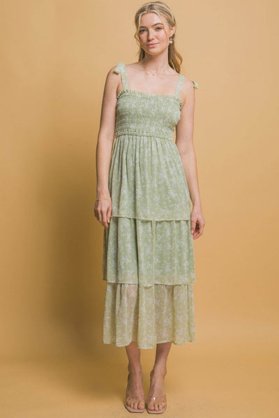 Tiered Midi Floral Dress - Ebony's Shopping