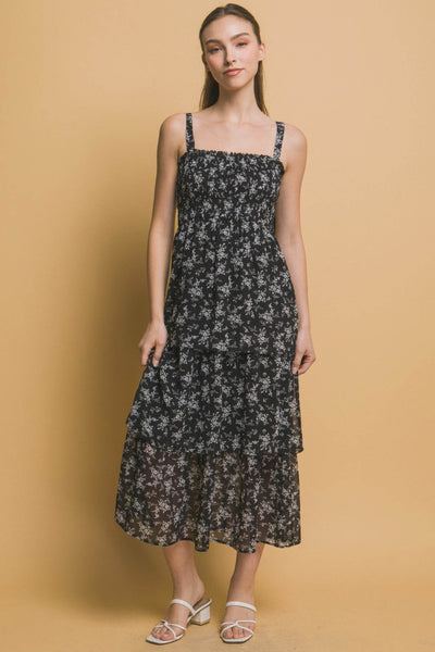 Tiered Midi Floral Dress - Ebony's Shopping