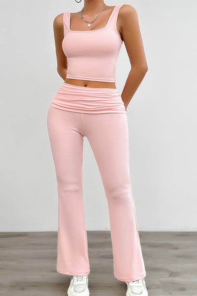 Two Pieces Square Neck Ruched Sleeveless Sets - Ebony's Shopping