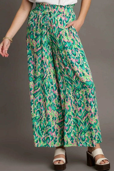Umgee Full Size Mixed Print High Waist Wide Leg Pants Plus Size - Ebony's Shopping